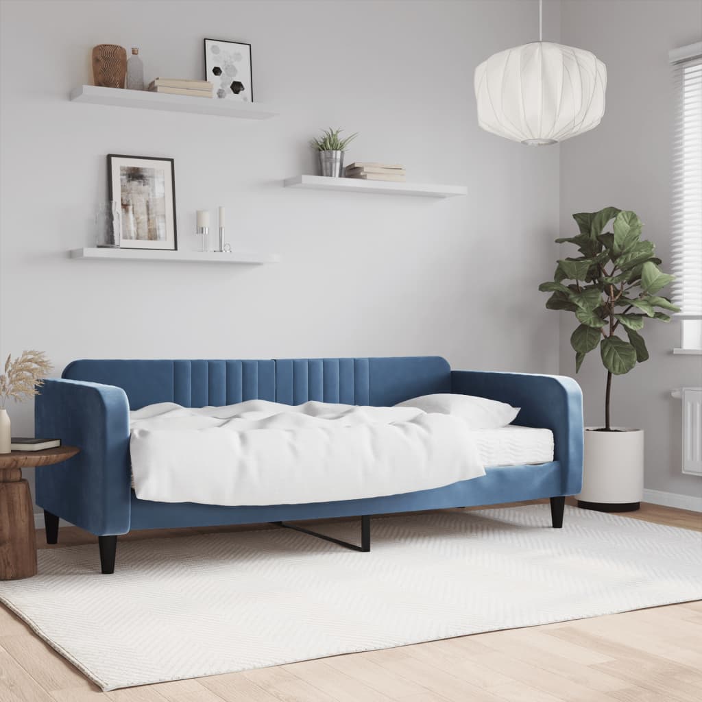 Slaapbank met matras 90x200 cm fluweel blauw is nu te koop bij PeponiXL, paradijselijk wonen!