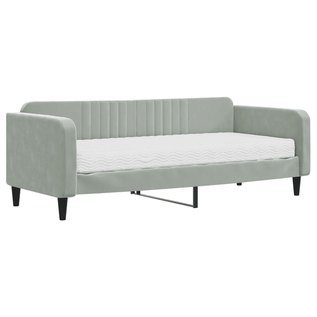 Slaapbank met matras 90x200 cm fluweel lichtgrijs is nu te koop bij PeponiXL, paradijselijk wonen!