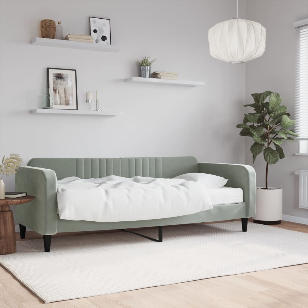 Slaapbank met matras 90x200 cm fluweel lichtgrijs is nu te koop bij PeponiXL, paradijselijk wonen!
