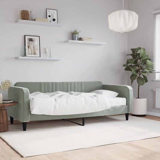 Slaapbank met matras 90x200 cm fluweel lichtgrijs is nu te koop bij PeponiXL, paradijselijk wonen!