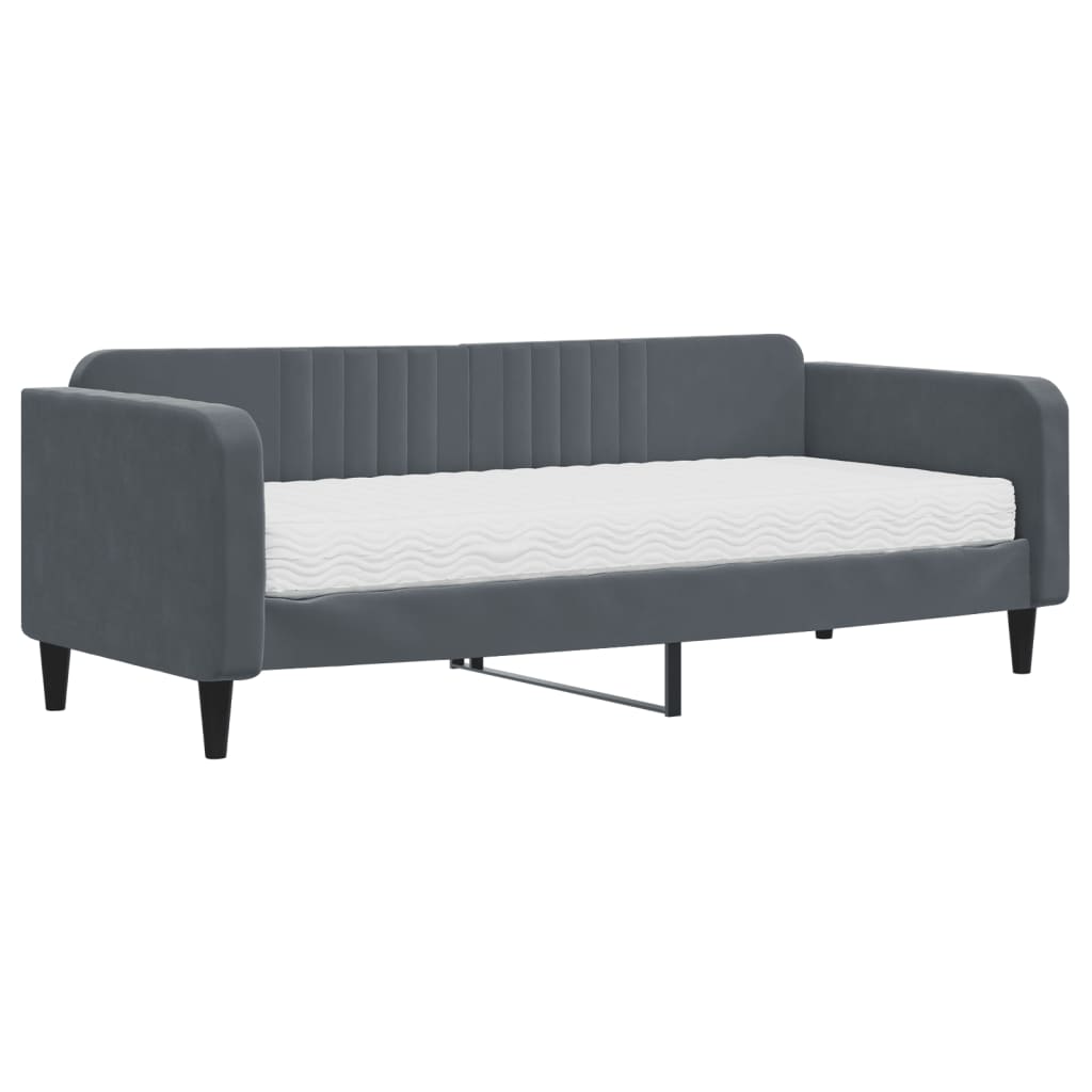 Slaapbank met matras 90x200 cm fluweel donkergrijs is nu te koop bij PeponiXL, paradijselijk wonen!