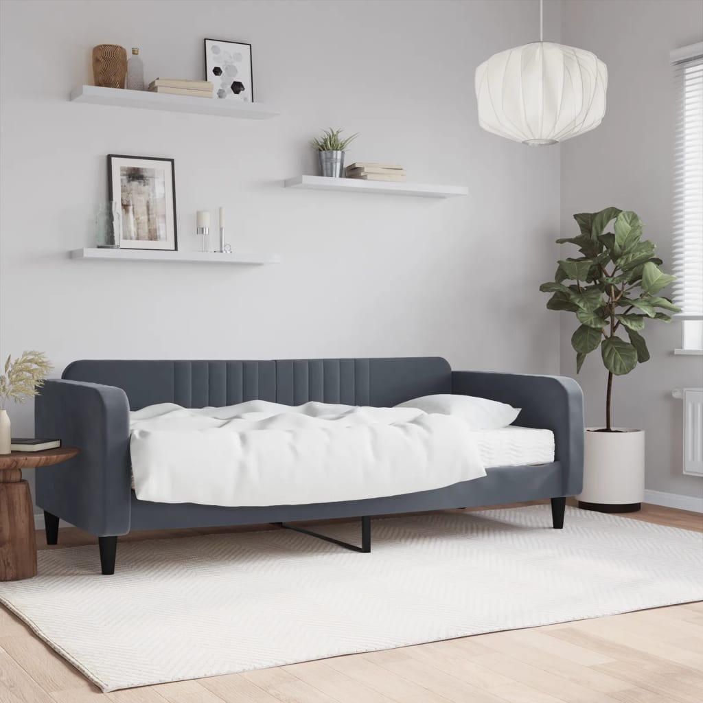 Slaapbank met matras 90x200 cm fluweel donkergrijs is nu te koop bij PeponiXL, paradijselijk wonen!