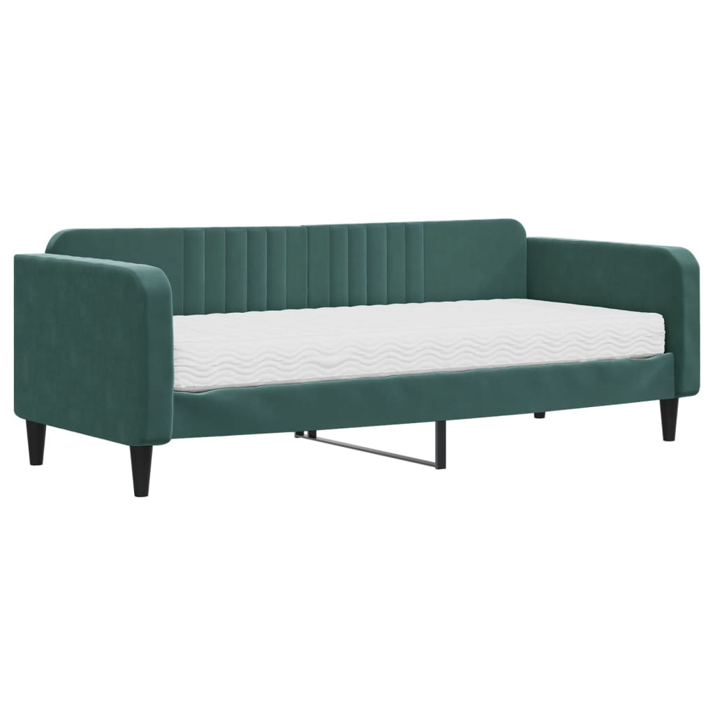 Slaapbank met matras 90x200 cm fluweel donkergroen is nu te koop bij PeponiXL, paradijselijk wonen!
