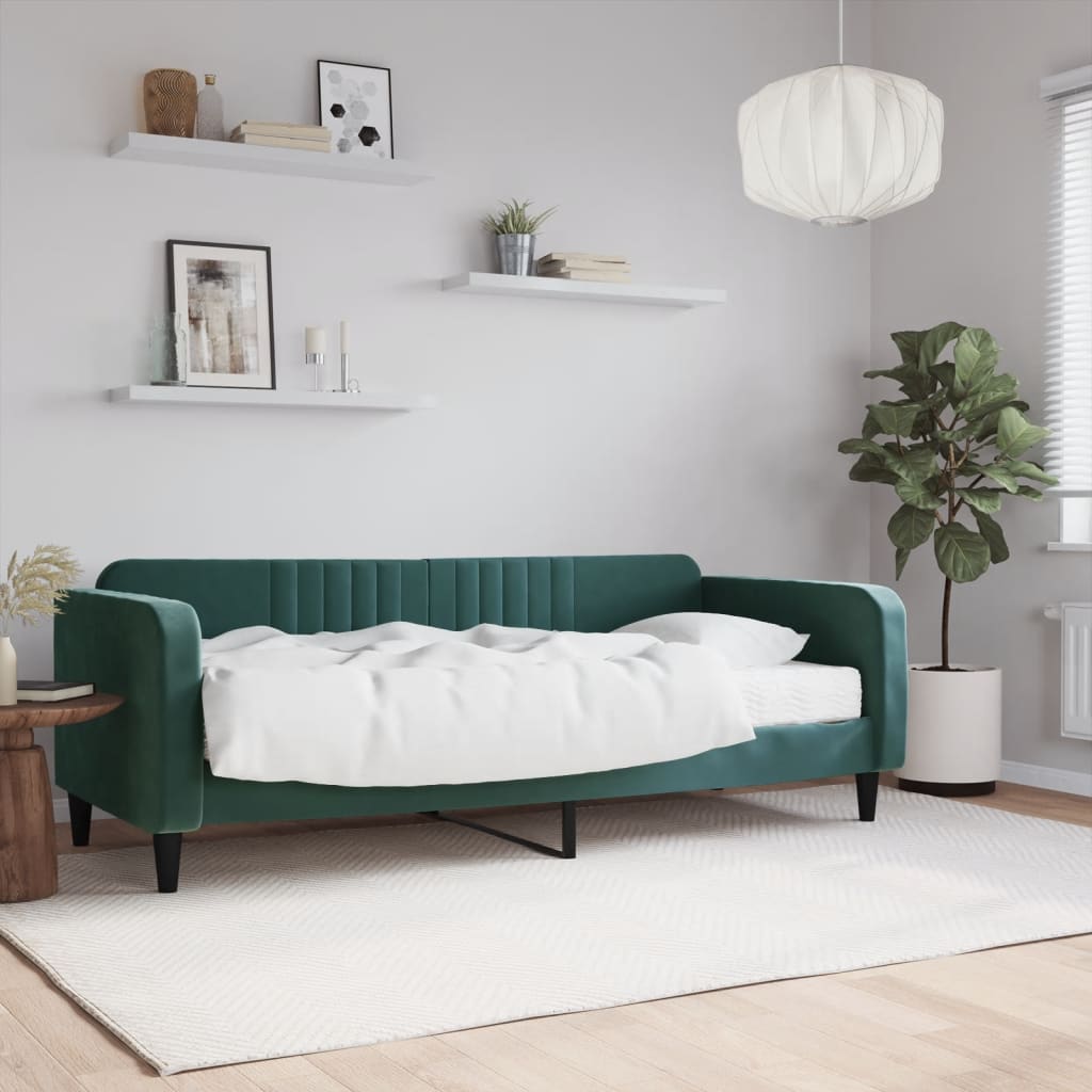 Slaapbank met matras 90x200 cm fluweel donkergroen is nu te koop bij PeponiXL, paradijselijk wonen!