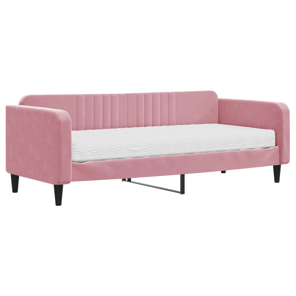 Slaapbank met matras 90x200 cm fluweel roze is nu te koop bij PeponiXL, paradijselijk wonen!