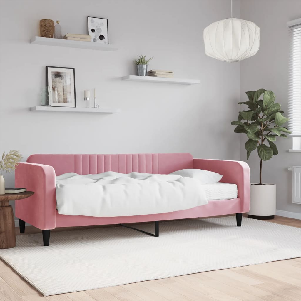 Slaapbank met matras 90x200 cm fluweel roze is nu te koop bij PeponiXL, paradijselijk wonen!