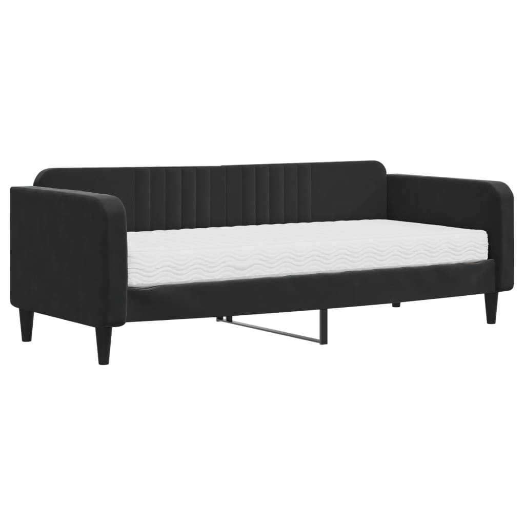 Slaapbank met matras 90x200 cm fluweel zwart is nu te koop bij PeponiXL, paradijselijk wonen!