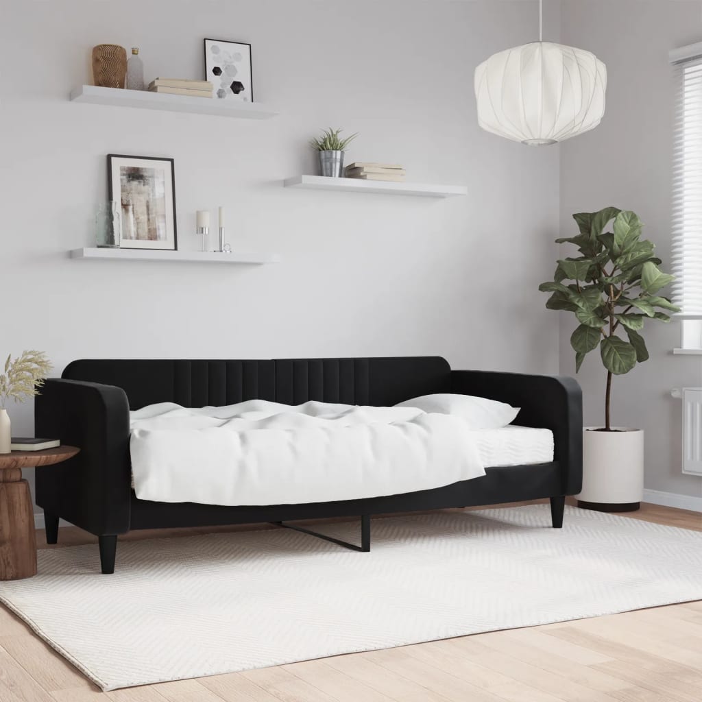Slaapbank met matras 90x200 cm fluweel zwart is nu te koop bij PeponiXL, paradijselijk wonen!