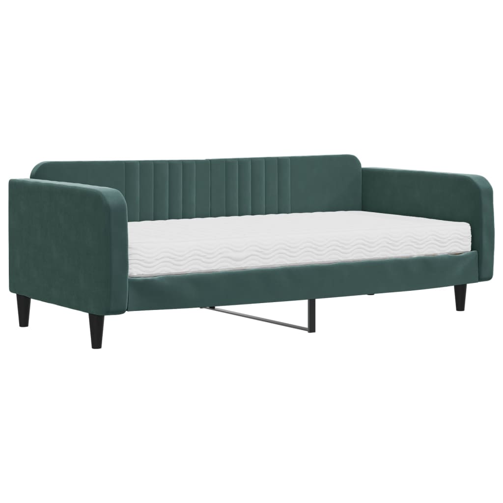 Slaapbank met matras 100x200 cm fluweel donkergroen is nu te koop bij PeponiXL, paradijselijk wonen!