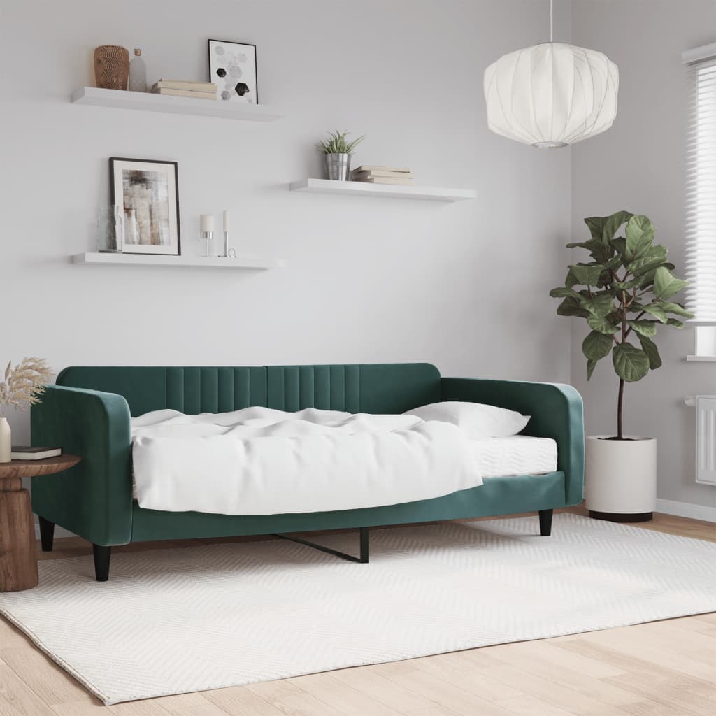 Slaapbank met matras 100x200 cm fluweel donkergroen is nu te koop bij PeponiXL, paradijselijk wonen!