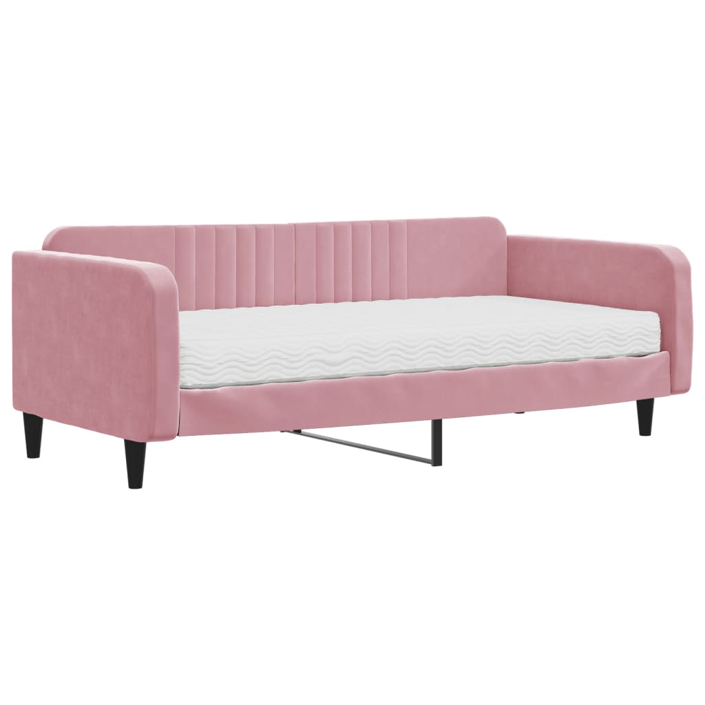 Slaapbank met matras 100x200 cm fluweel roze is nu te koop bij PeponiXL, paradijselijk wonen!