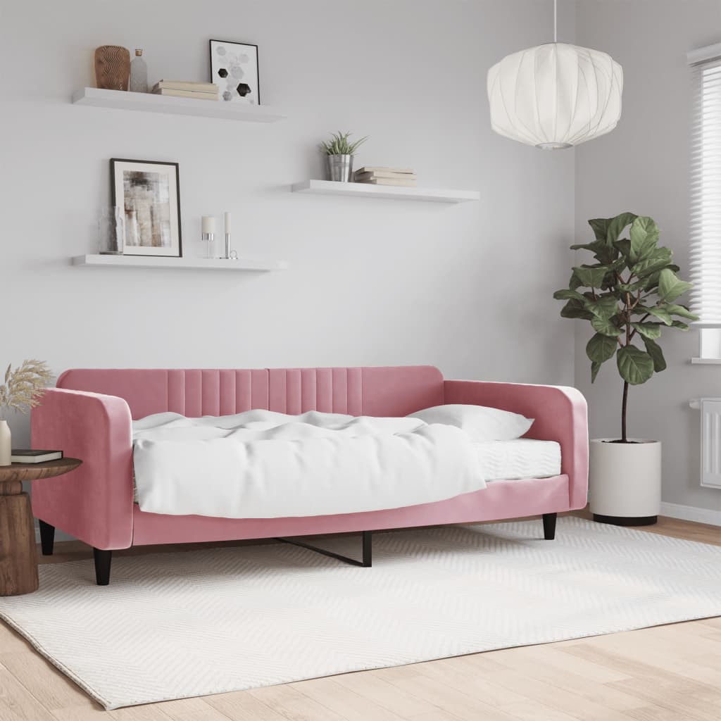 Slaapbank met matras 100x200 cm fluweel roze is nu te koop bij PeponiXL, paradijselijk wonen!