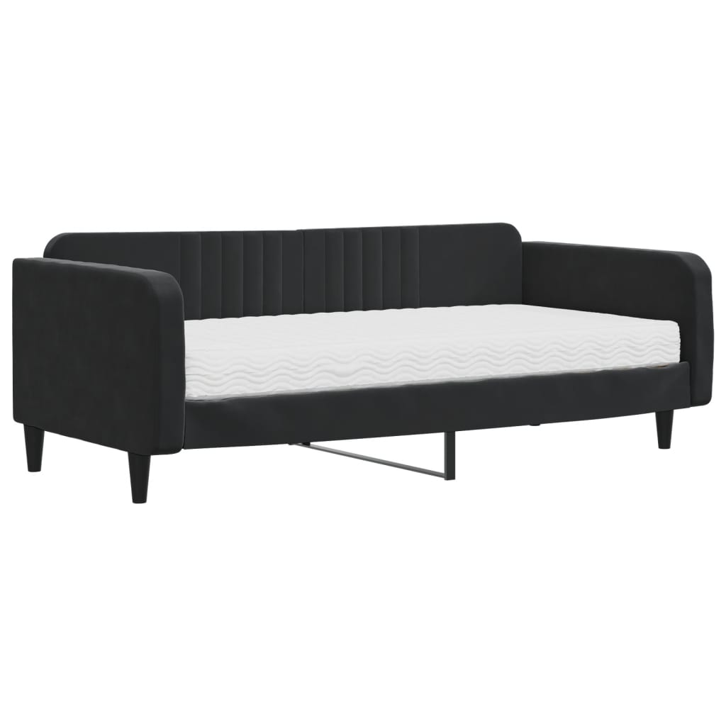 Slaapbank met matras 100x200 cm fluweel zwart is nu te koop bij PeponiXL, paradijselijk wonen!