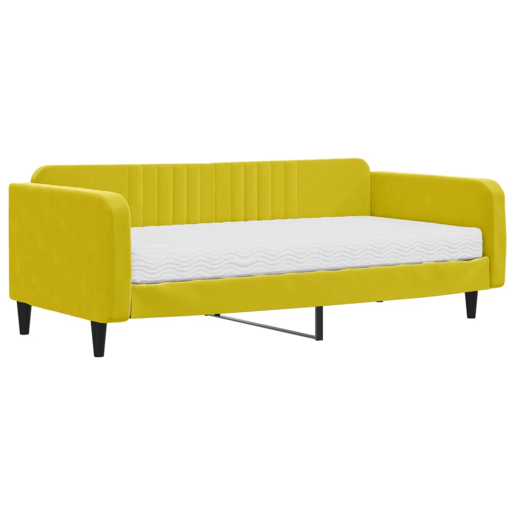 Slaapbank met matras 100x200 cm fluweel geel is nu te koop bij PeponiXL, paradijselijk wonen!