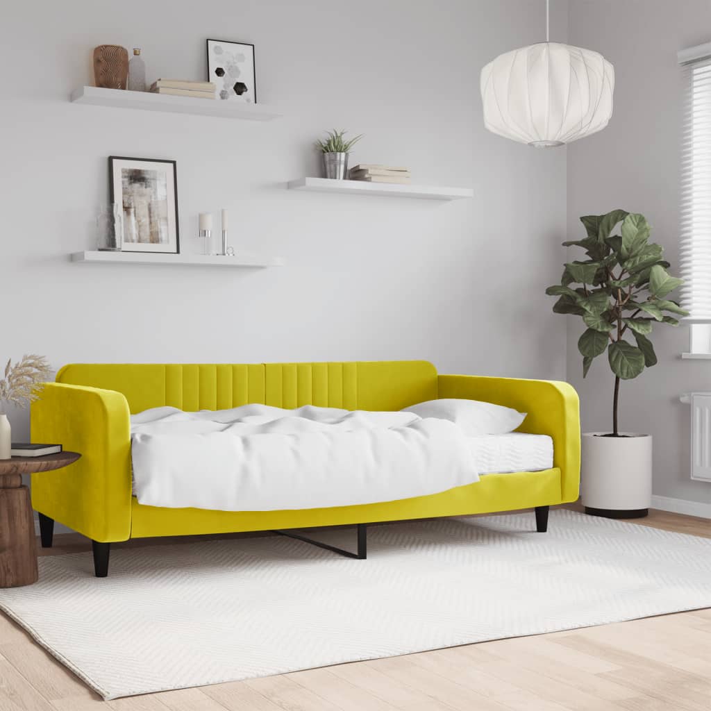 Slaapbank met matras 100x200 cm fluweel geel is nu te koop bij PeponiXL, paradijselijk wonen!