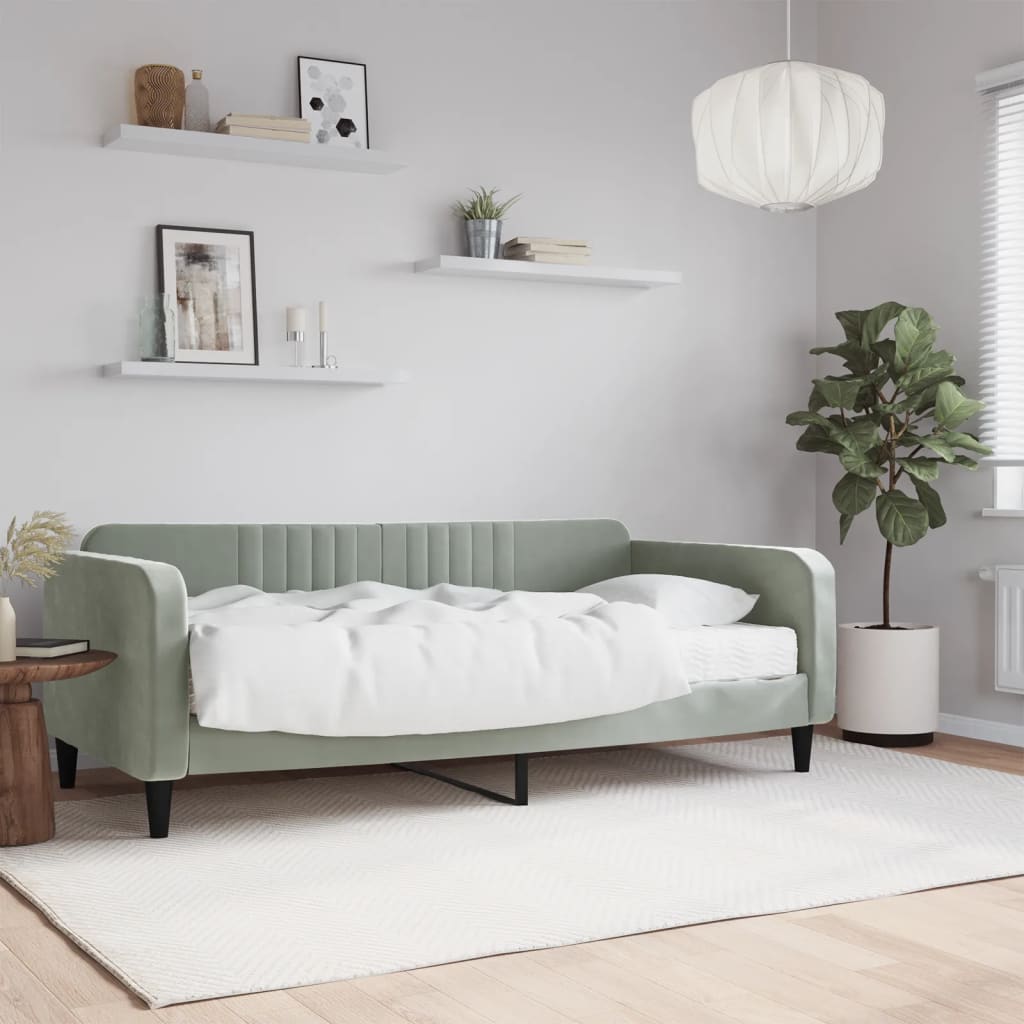 Slaapbank met matras 90x190 cm fluweel lichtgrijs is nu te koop bij PeponiXL, paradijselijk wonen!