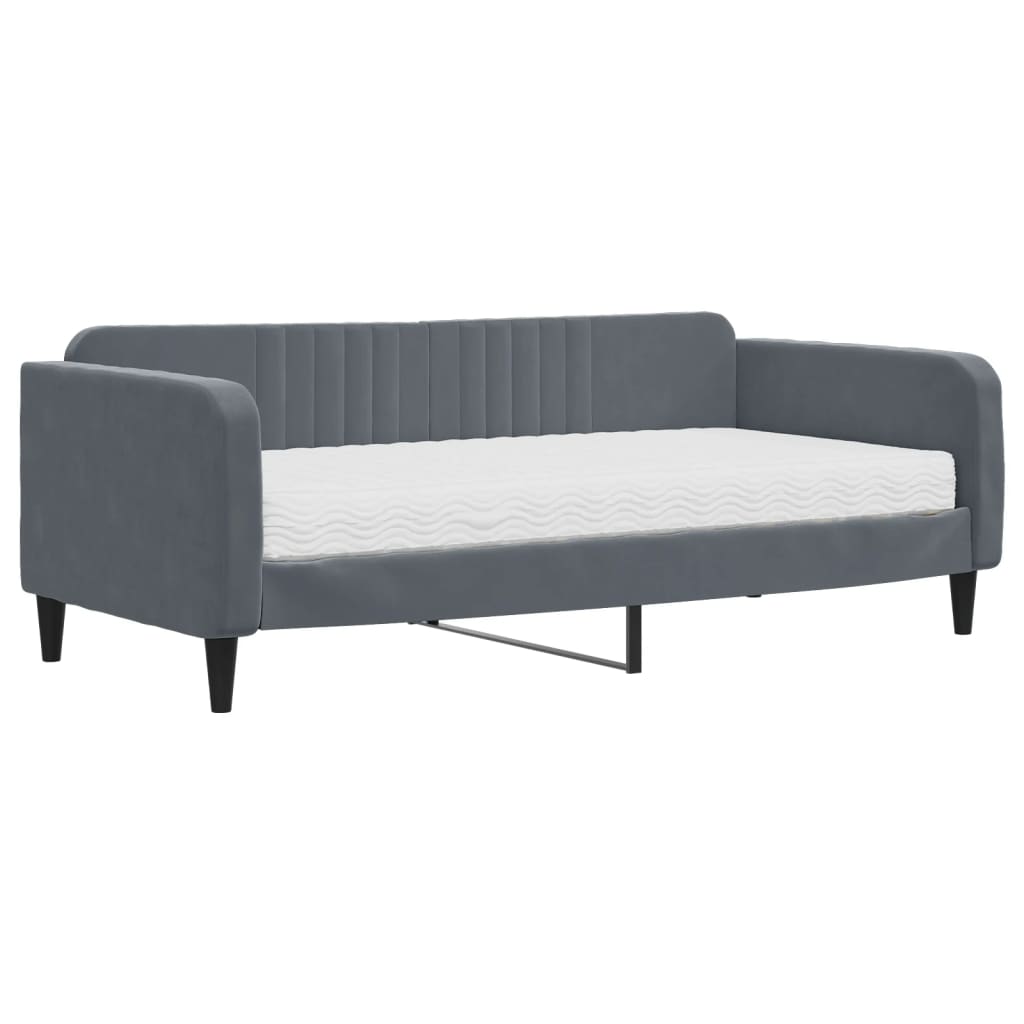 Slaapbank met matras 90x190 cm fluweel donkergrijs is nu te koop bij PeponiXL, paradijselijk wonen!