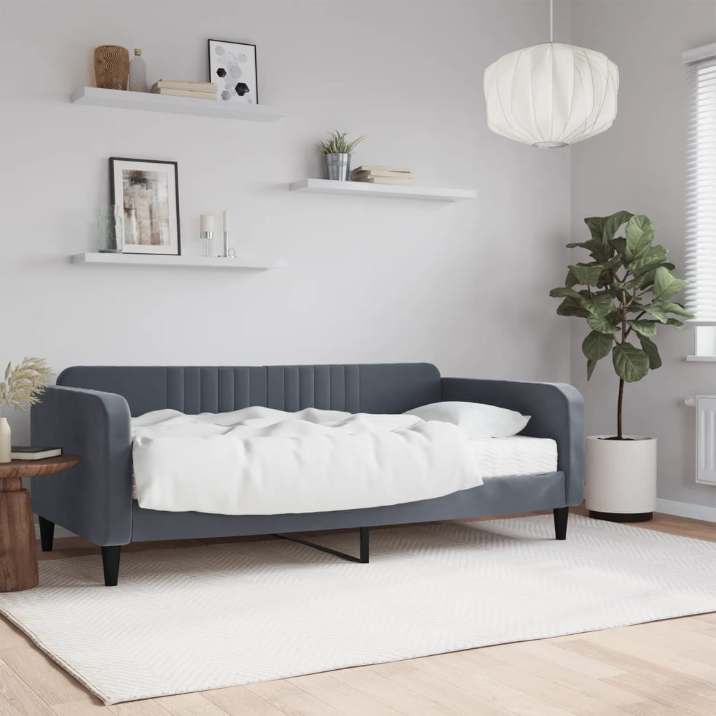 Slaapbank met matras 90x190 cm fluweel donkergrijs is nu te koop bij PeponiXL, paradijselijk wonen!