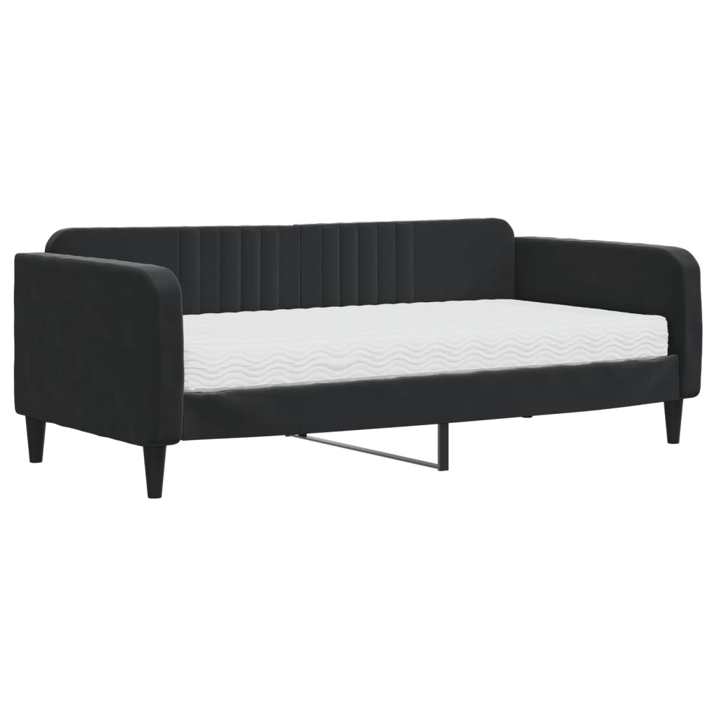 Slaapbank met matras 90x190 cm fluweel zwart is nu te koop bij PeponiXL, paradijselijk wonen!