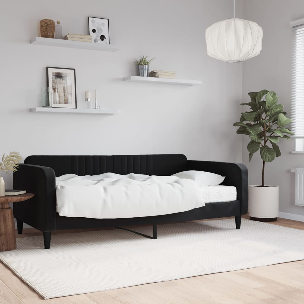 Slaapbank met matras 90x190 cm fluweel zwart is nu te koop bij PeponiXL, paradijselijk wonen!