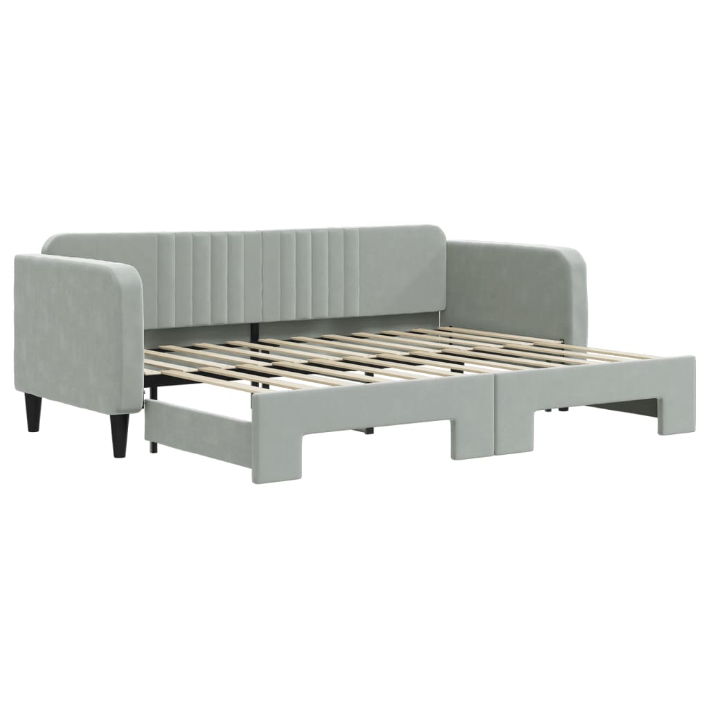 Slaapbank met onderschuifbed 80x200 cm fluweel lichtgrijs is nu te koop bij PeponiXL, paradijselijk wonen!