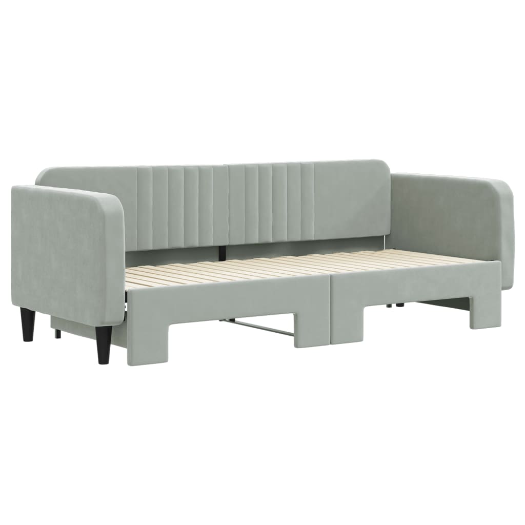Slaapbank met onderschuifbed 80x200 cm fluweel lichtgrijs is nu te koop bij PeponiXL, paradijselijk wonen!