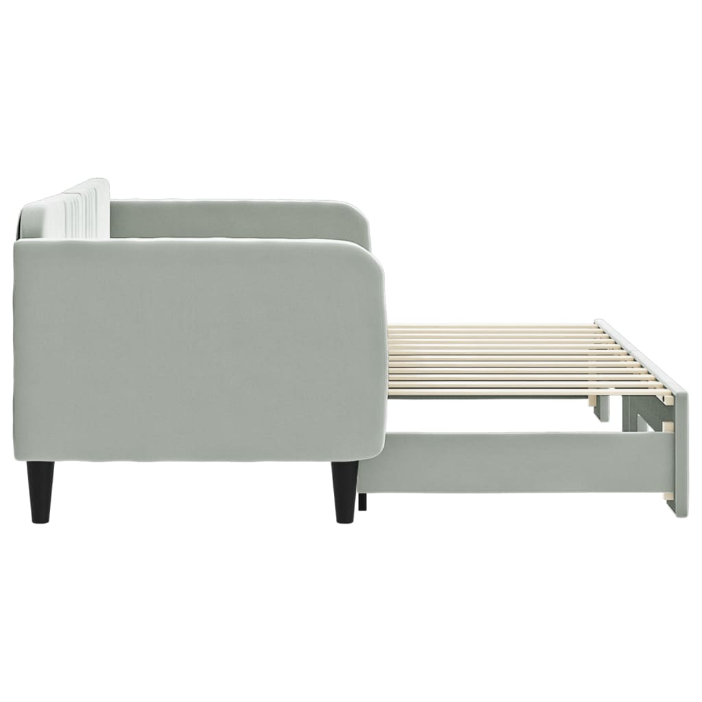 Slaapbank met onderschuifbed 80x200 cm fluweel lichtgrijs is nu te koop bij PeponiXL, paradijselijk wonen!