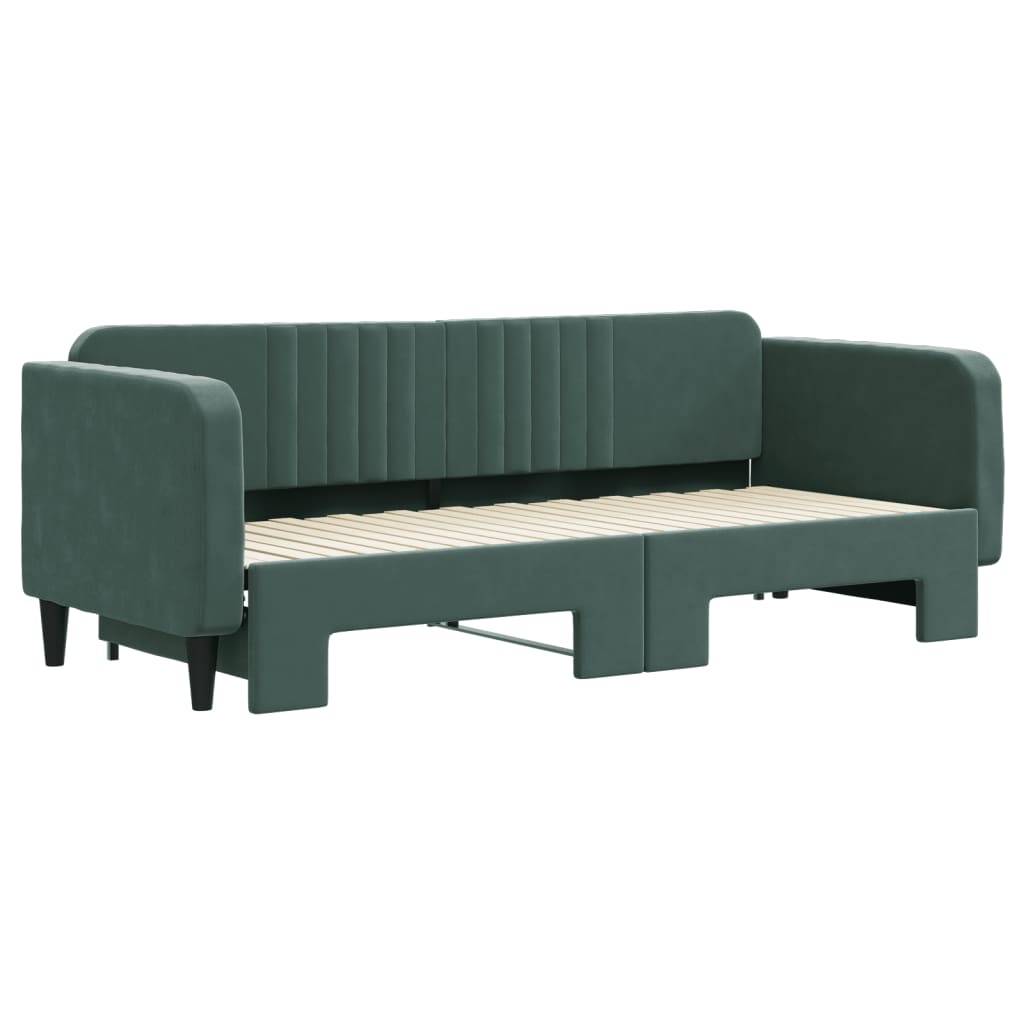 Slaapbank met onderschuifbed 80x200 cm fluweel donkergroen is nu te koop bij PeponiXL, paradijselijk wonen!