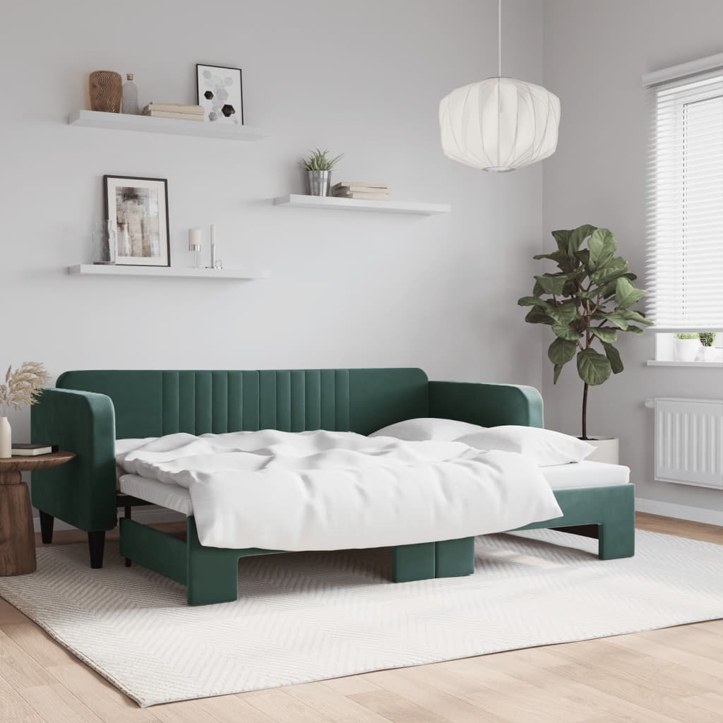 Slaapbank met onderschuifbed 80x200 cm fluweel donkergroen is nu te koop bij PeponiXL, paradijselijk wonen!