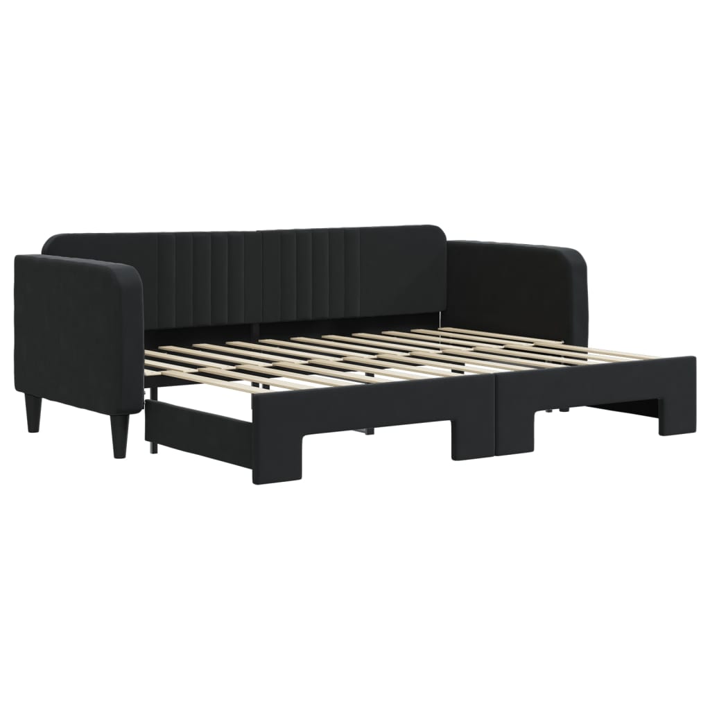 Slaapbank met onderschuifbed 80x200 cm fluweel zwart is nu te koop bij PeponiXL, paradijselijk wonen!