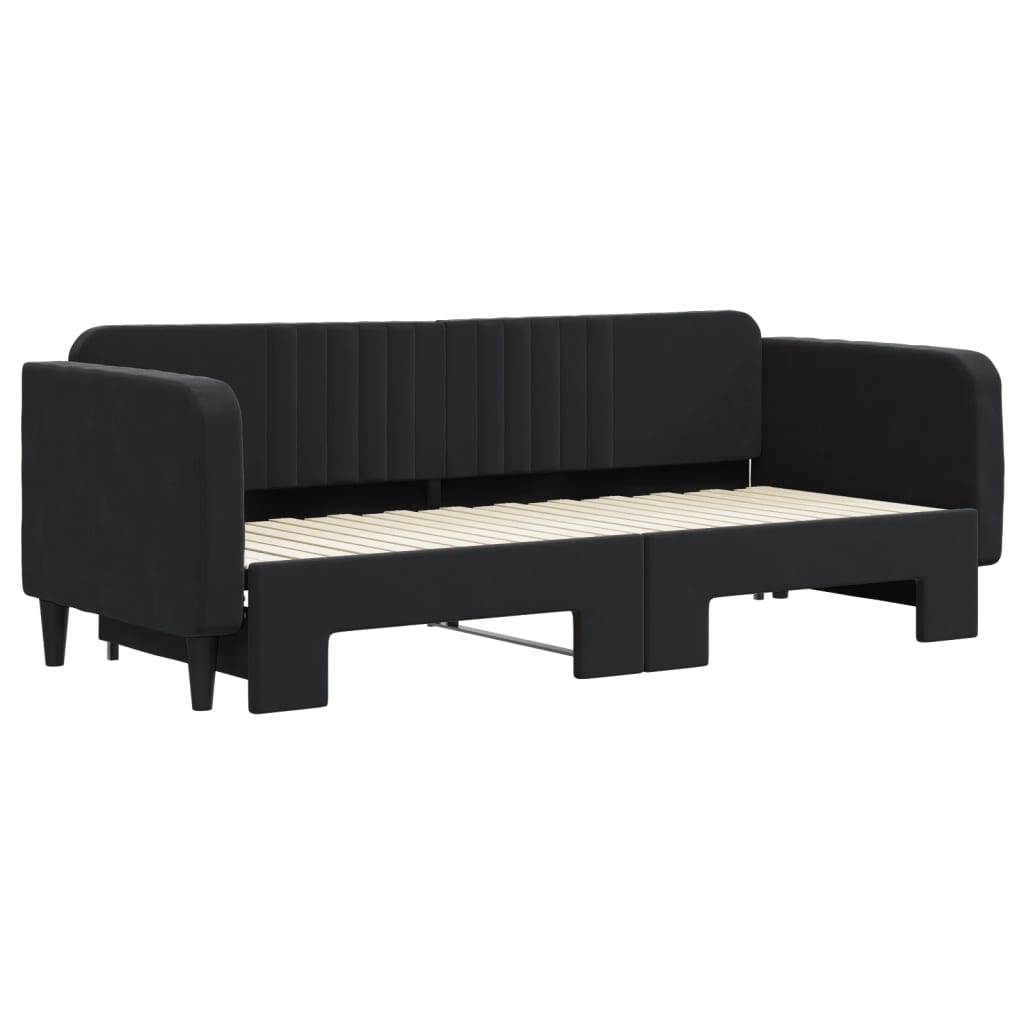 Slaapbank met onderschuifbed 80x200 cm fluweel zwart is nu te koop bij PeponiXL, paradijselijk wonen!