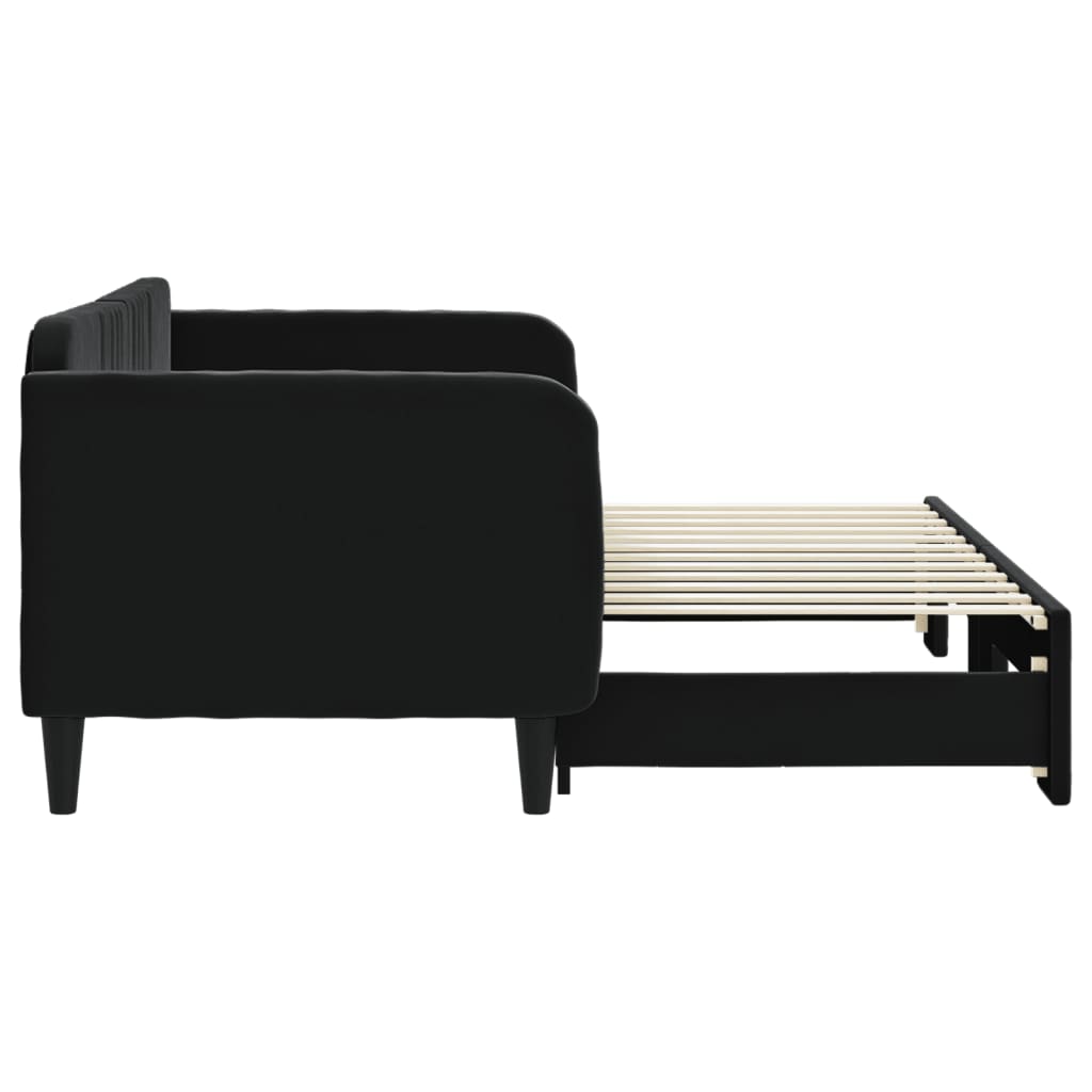 Slaapbank met onderschuifbed 80x200 cm fluweel zwart is nu te koop bij PeponiXL, paradijselijk wonen!