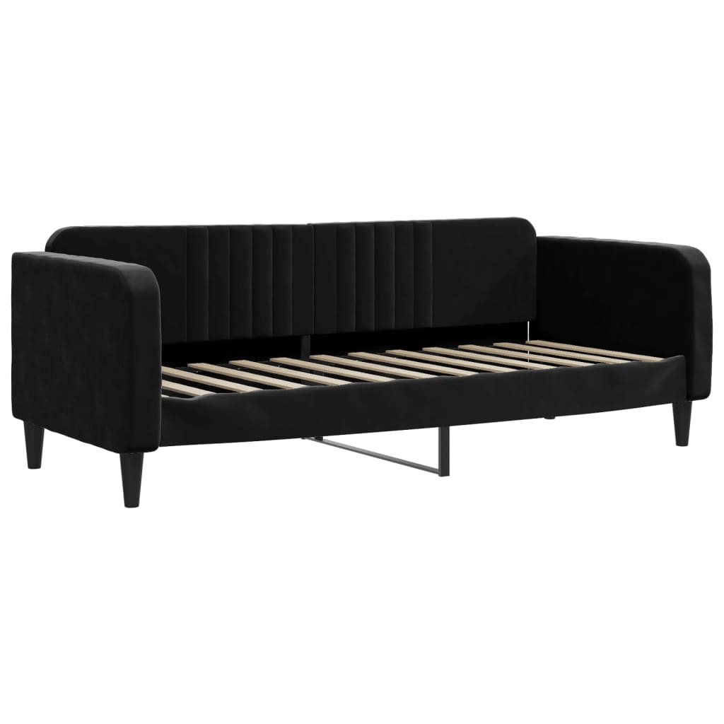 Slaapbank met onderschuifbed 80x200 cm fluweel zwart is nu te koop bij PeponiXL, paradijselijk wonen!
