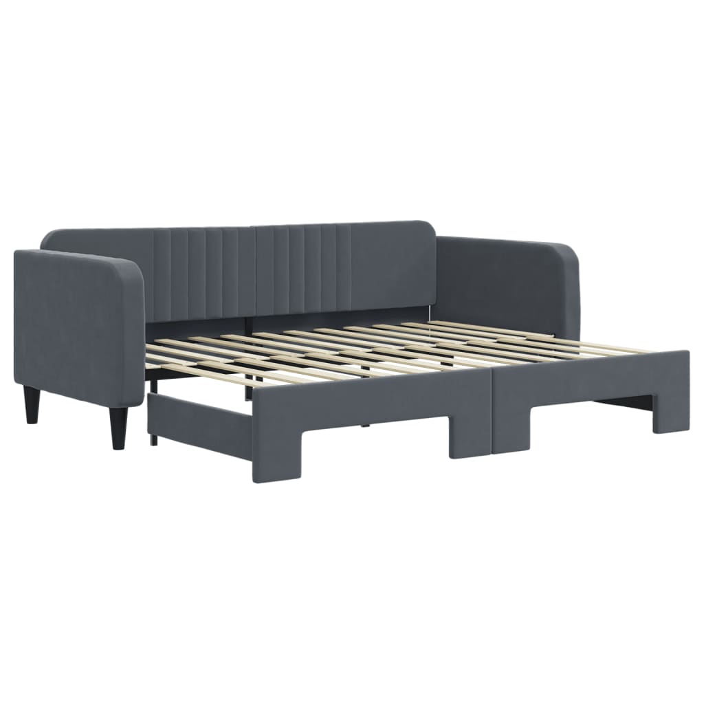 Slaapbank met onderschuifbed 90x200 cm fluweel donkergrijs is nu te koop bij PeponiXL, paradijselijk wonen!
