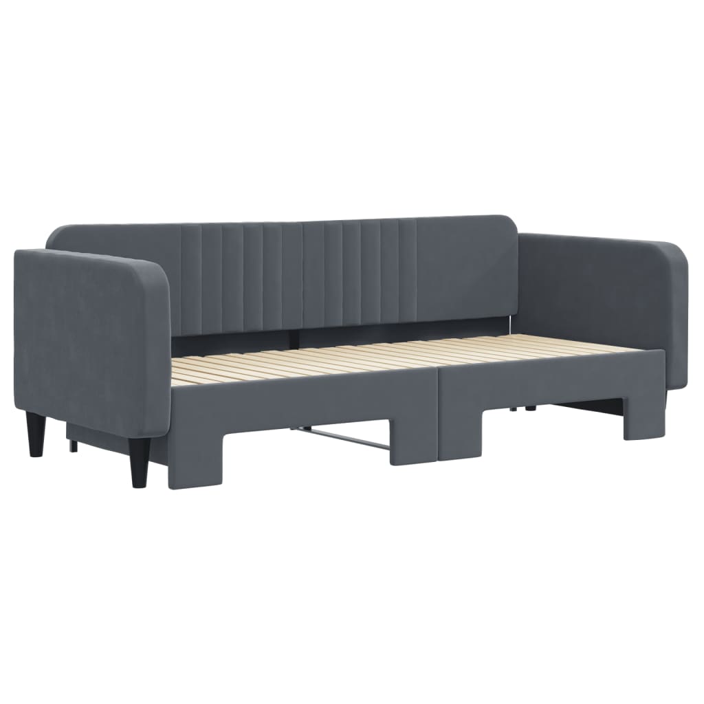 Slaapbank met onderschuifbed 90x200 cm fluweel donkergrijs is nu te koop bij PeponiXL, paradijselijk wonen!