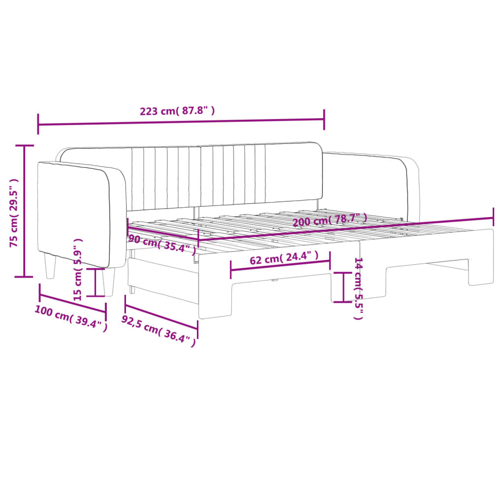 Slaapbank met onderschuifbed 90x200 cm fluweel donkergrijs is nu te koop bij PeponiXL, paradijselijk wonen!