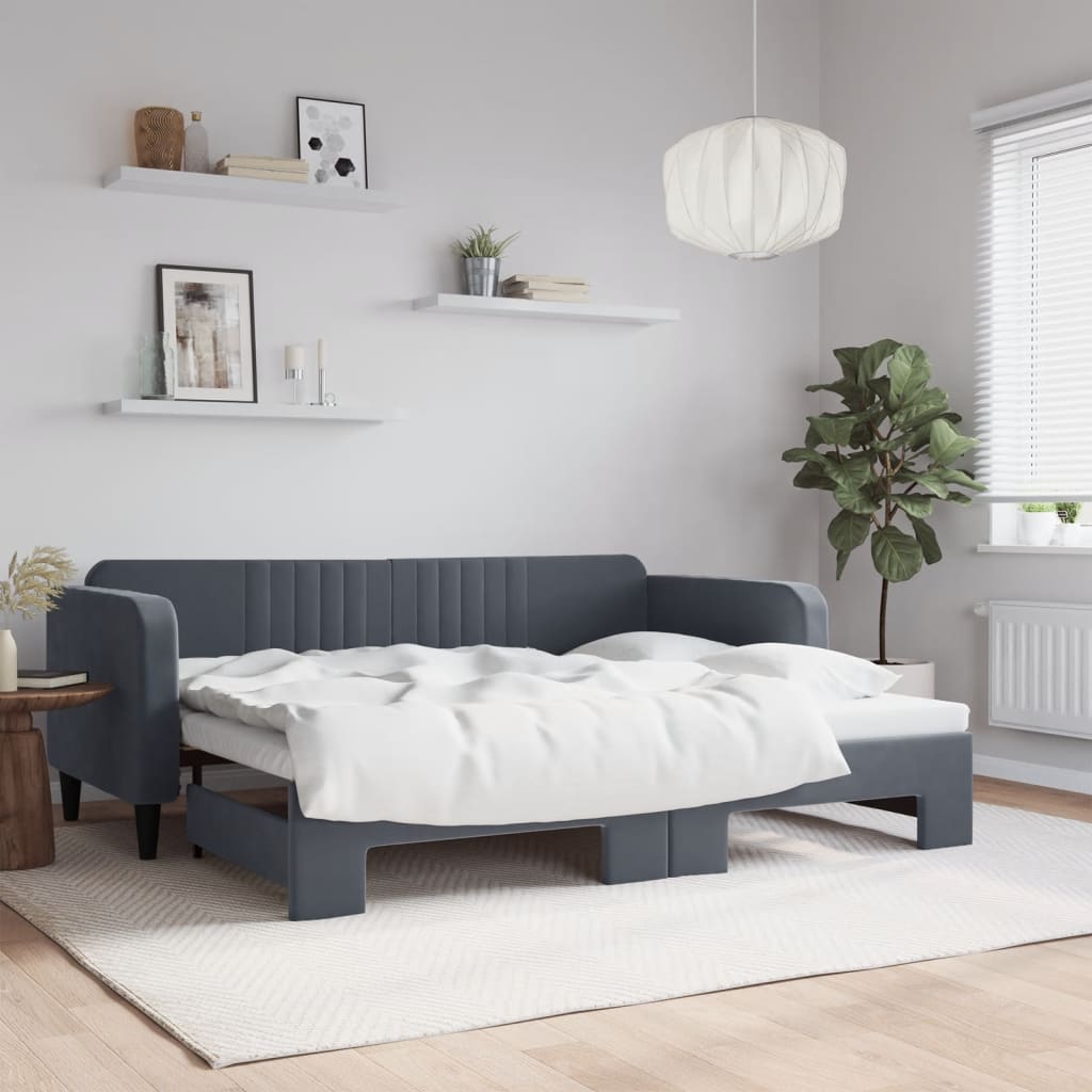 Slaapbank met onderschuifbed 90x200 cm fluweel donkergrijs is nu te koop bij PeponiXL, paradijselijk wonen!