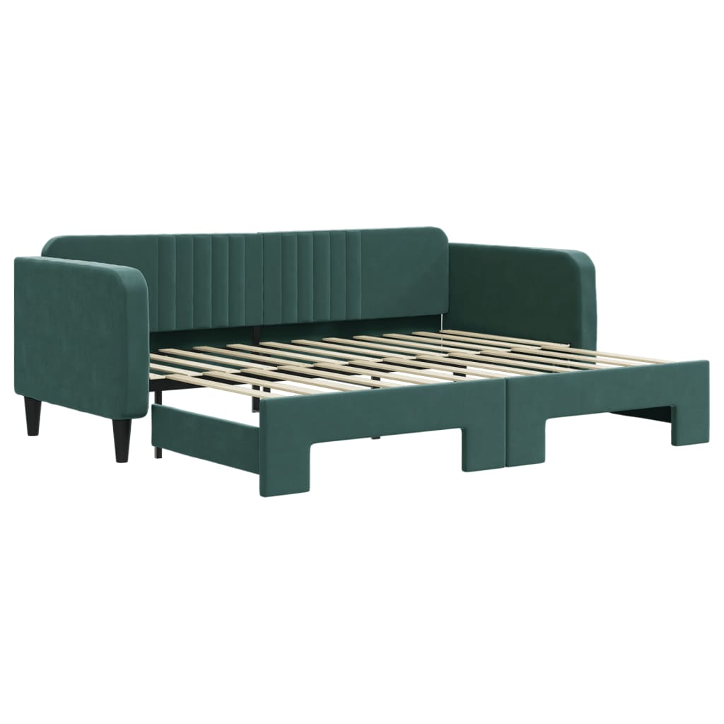 Slaapbank met onderschuifbed 90x200 cm fluweel donkergroen is nu te koop bij PeponiXL, paradijselijk wonen!