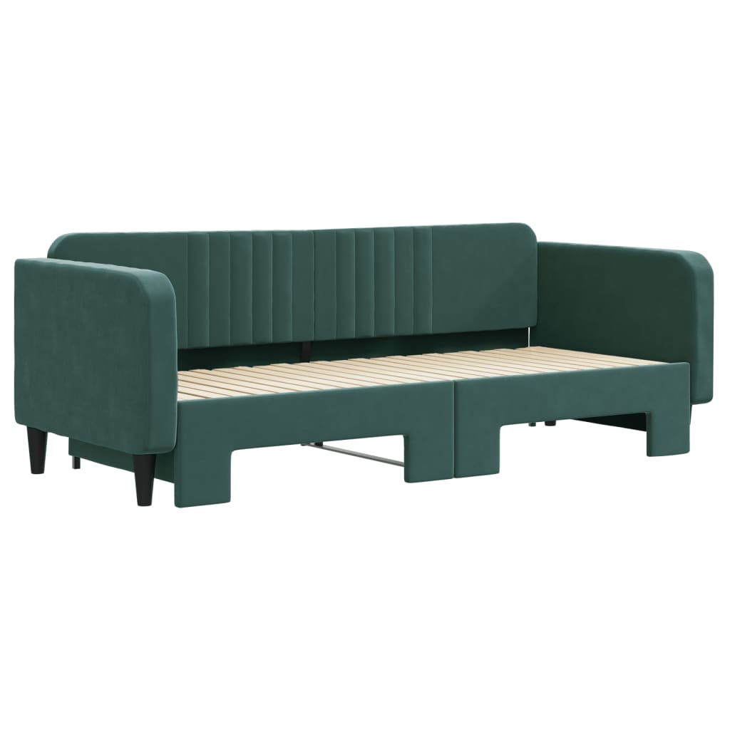 Slaapbank met onderschuifbed 90x200 cm fluweel donkergroen is nu te koop bij PeponiXL, paradijselijk wonen!