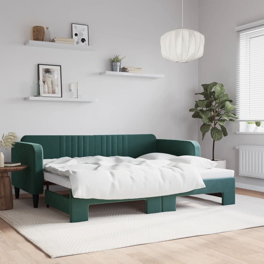 Slaapbank met onderschuifbed 90x200 cm fluweel donkergroen is nu te koop bij PeponiXL, paradijselijk wonen!