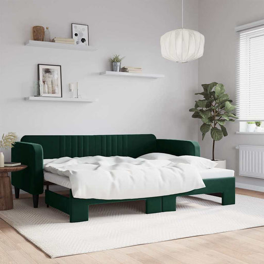 Slaapbank met onderschuifbed 90x200 cm fluweel donkergroen is nu te koop bij PeponiXL, paradijselijk wonen!