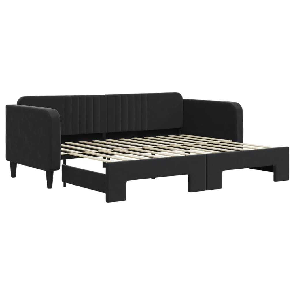 Slaapbank met onderschuifbed 90x200 cm fluweel zwart is nu te koop bij PeponiXL, paradijselijk wonen!