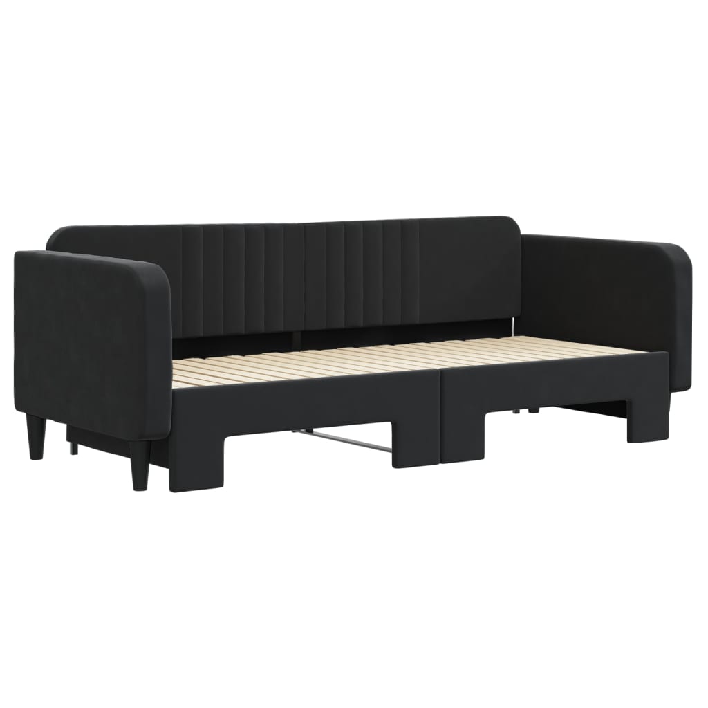 Slaapbank met onderschuifbed 90x200 cm fluweel zwart is nu te koop bij PeponiXL, paradijselijk wonen!