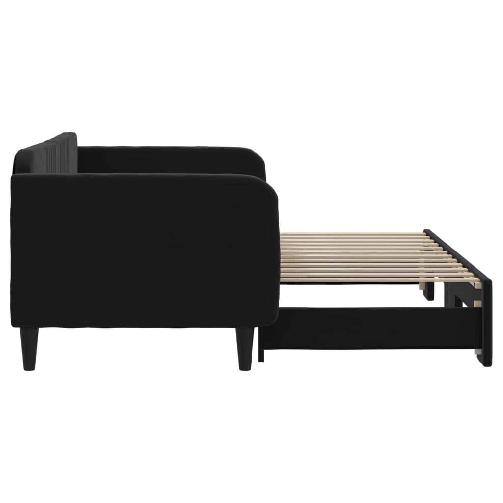 Slaapbank met onderschuifbed 90x200 cm fluweel zwart is nu te koop bij PeponiXL, paradijselijk wonen!