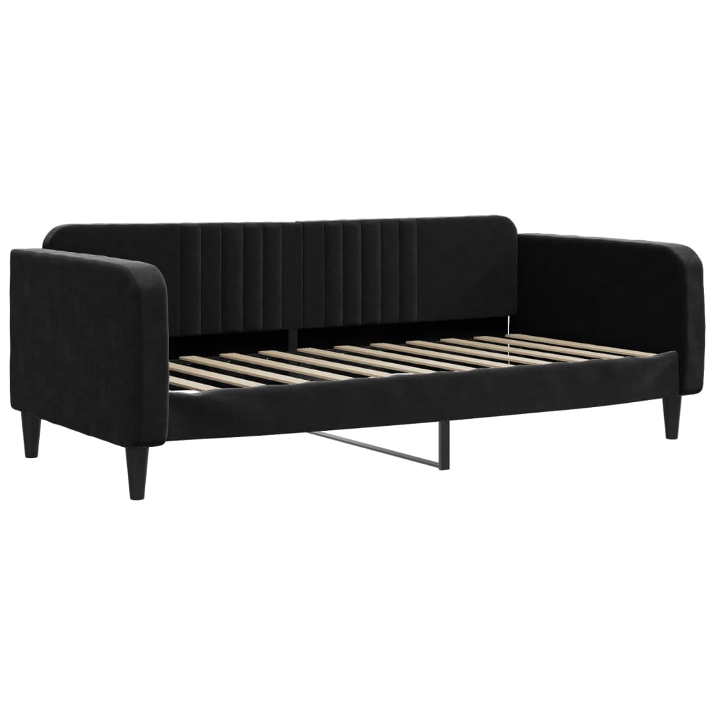 Slaapbank met onderschuifbed 90x200 cm fluweel zwart is nu te koop bij PeponiXL, paradijselijk wonen!