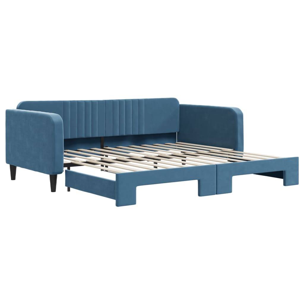 Slaapbank met onderschuifbed 100x200 cm fluweel blauw is nu te koop bij PeponiXL, paradijselijk wonen!