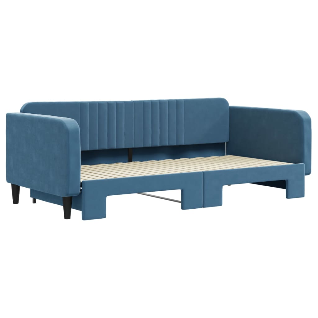 Slaapbank met onderschuifbed 100x200 cm fluweel blauw is nu te koop bij PeponiXL, paradijselijk wonen!