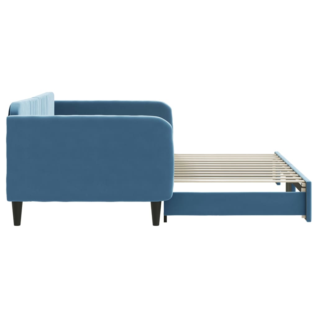 Slaapbank met onderschuifbed 100x200 cm fluweel blauw is nu te koop bij PeponiXL, paradijselijk wonen!