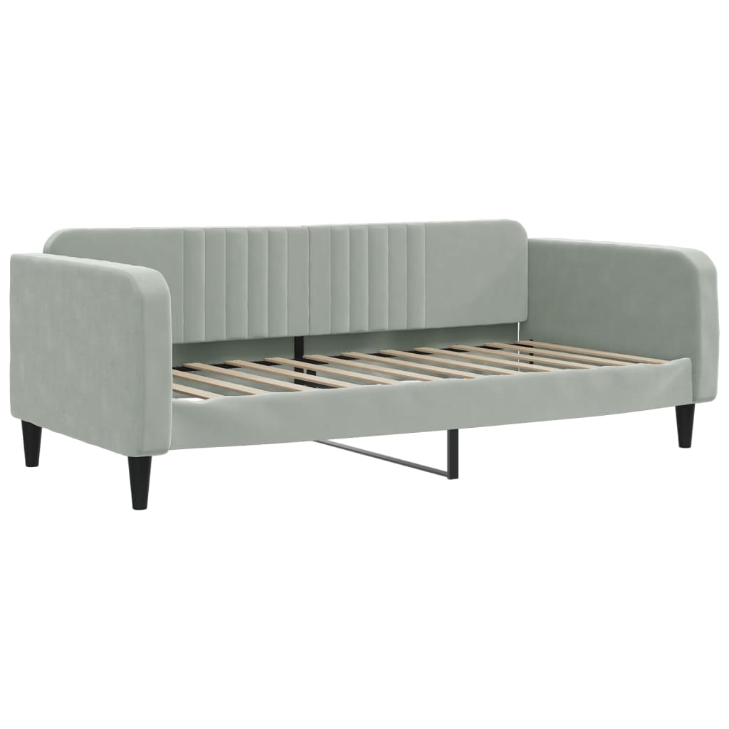 Slaapbank met onderschuifbed 100x200 cm fluweel lichtgrijs is nu te koop bij PeponiXL, paradijselijk wonen!
