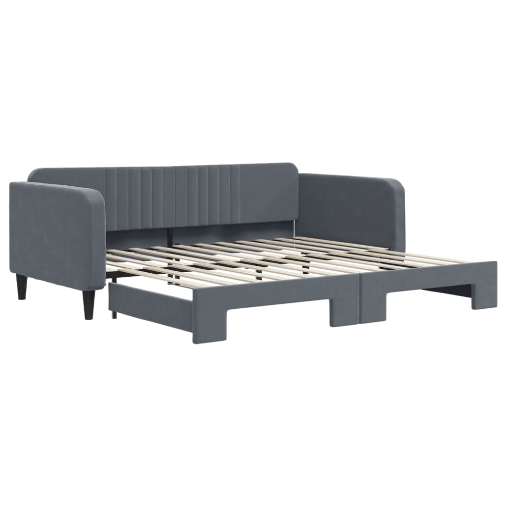 Slaapbank met onderschuifbed 100x200 cm fluweel donkergrijs is nu te koop bij PeponiXL, paradijselijk wonen!